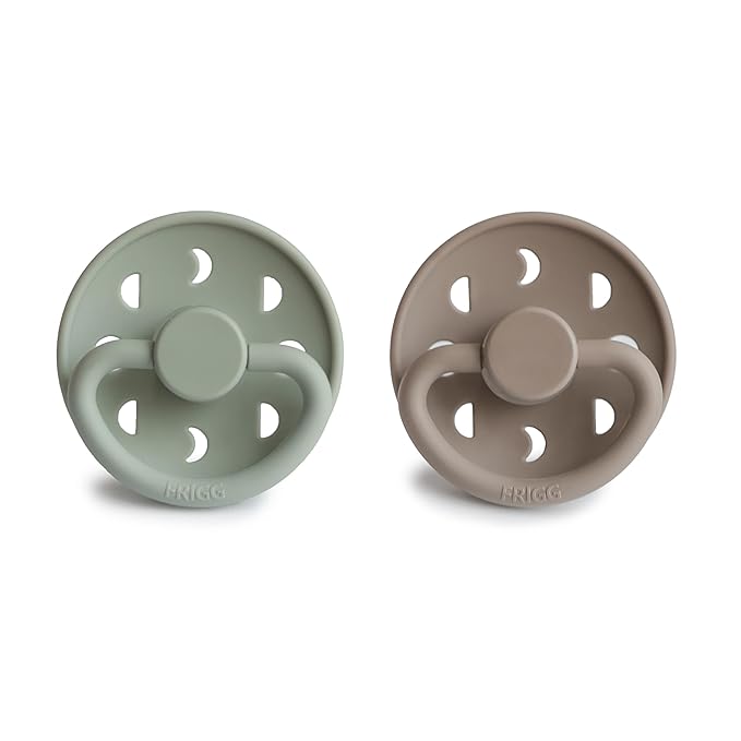 FRIGG Moon SilkySoft Silicone Baby Pacifier | Made in Denmark | BPA-Free (Sage/Portobello, 6-18 Months)