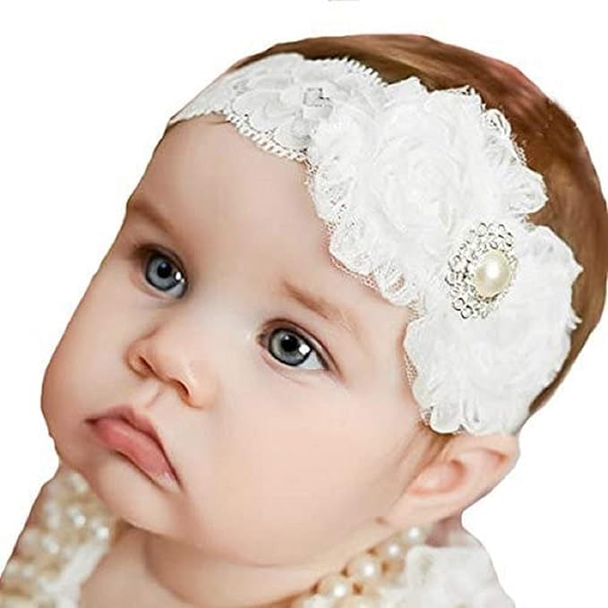 Miugle Baby Christening Headbands Baby Girl Baptism Headbands with Bows, White, 0-3years