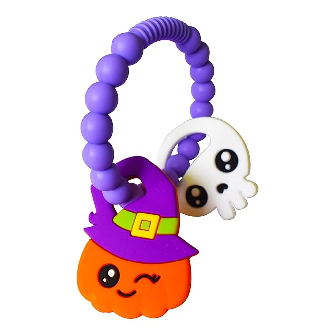 Nightmare Before Christmas Baby Toys Pumpkin Teether Baby Girl Or Boy Halloween Teether Perfect Chew Toy for Teething Babies Great Gift for Halloween with 1 Pc Mysterious Baby Teether Toy(2pc)