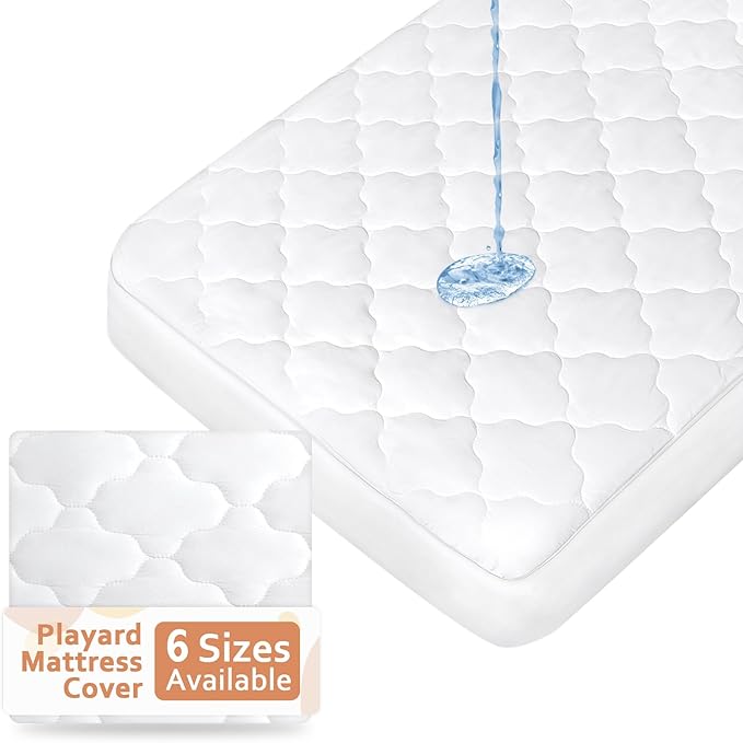 Pack and Play Mattress Pad (6 Sizes), Compatible with Graco Pack 'n Play Travel Dome DLX Playard, Waterproof Soft Quilted Sheets Cover Protector