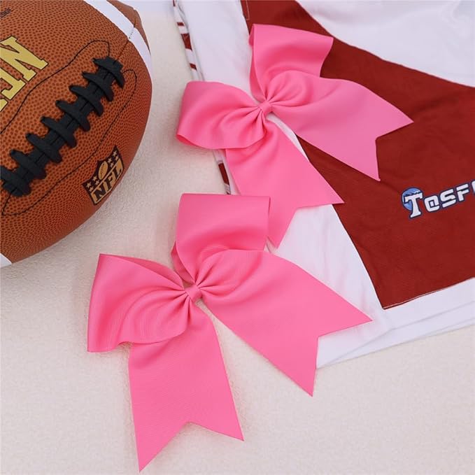 Pack of 2 Hot Pink Jumbo Cheer Bow Hair Clips for School Girls Cheerleader Bows 8'' Dancing Softball Basketball Cheerleading Team Hair Accessories