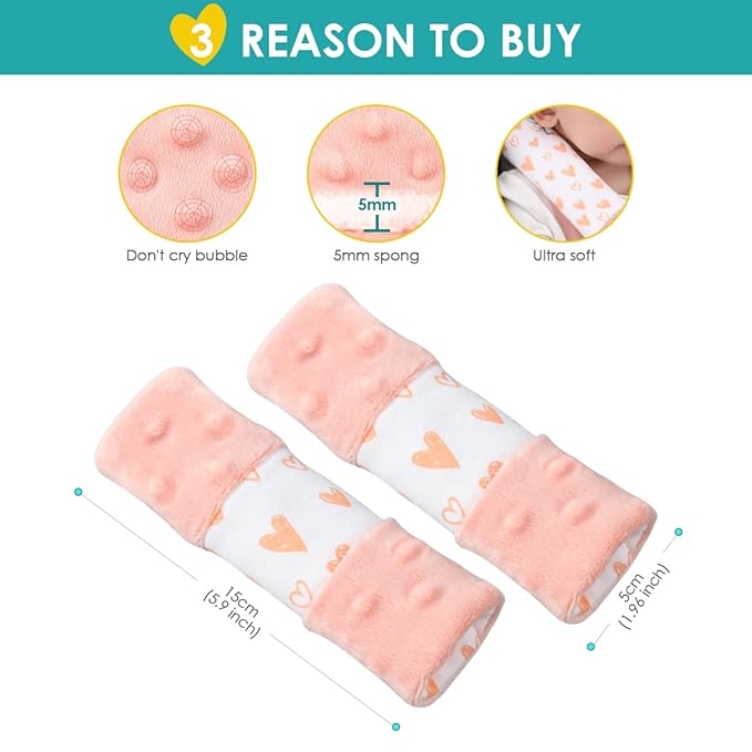 4 Packs Baby Car Seat Straps Cover Pink Shoulder Pads for Baby, Baby Car Seat Belt Pads Seat Belt Covers for All Car Seats/Pushchair/Stroller (5.9‘’X2‘’in)