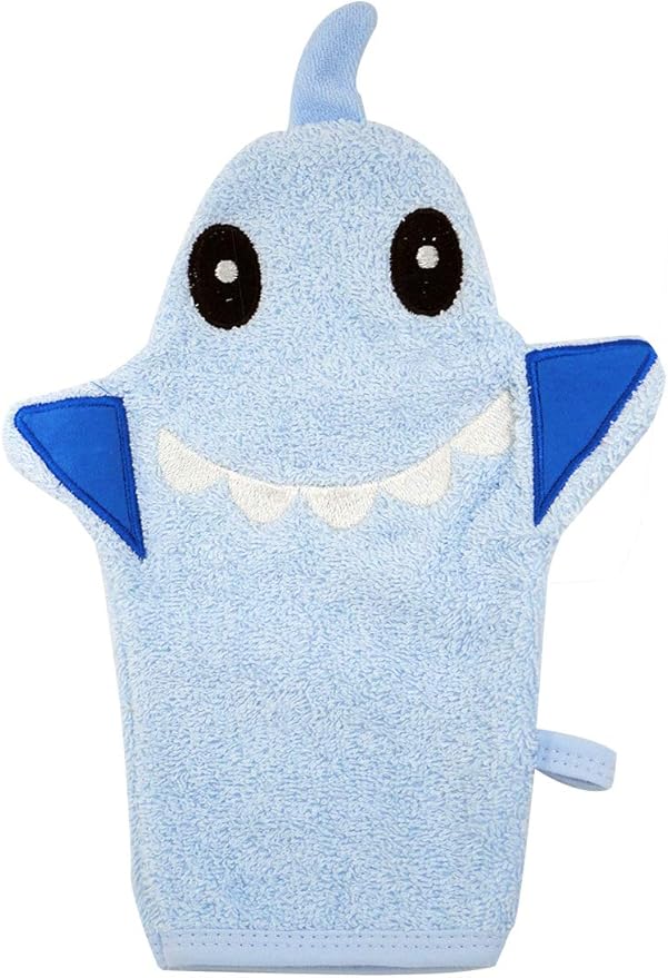 JN&LULU Baby Organics Bath Mitt Toddlers Bath Cotton and Soft Scrub Bathing Loofah Baby Shower Gifts (Shark)