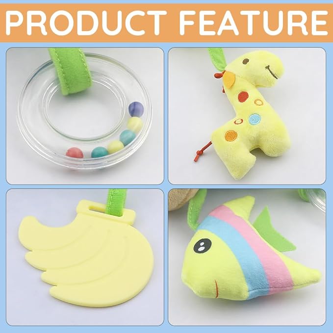 Caterbee Baby Car Seat Toys, Activity Spiral pram Hanging Toys with Rattle for Infant (Elephant)
