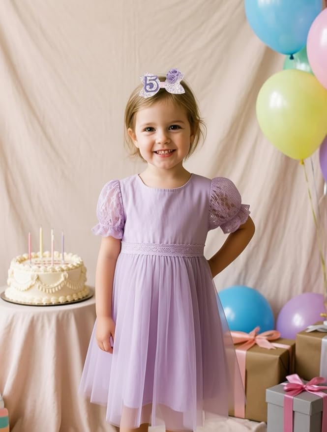 Birthday Hair Bow for Baby Girls 1 2 3 4 5 6 Years Sprinkle Decorations Party Hair Accessories for Five 5th Birthday Purple Rose