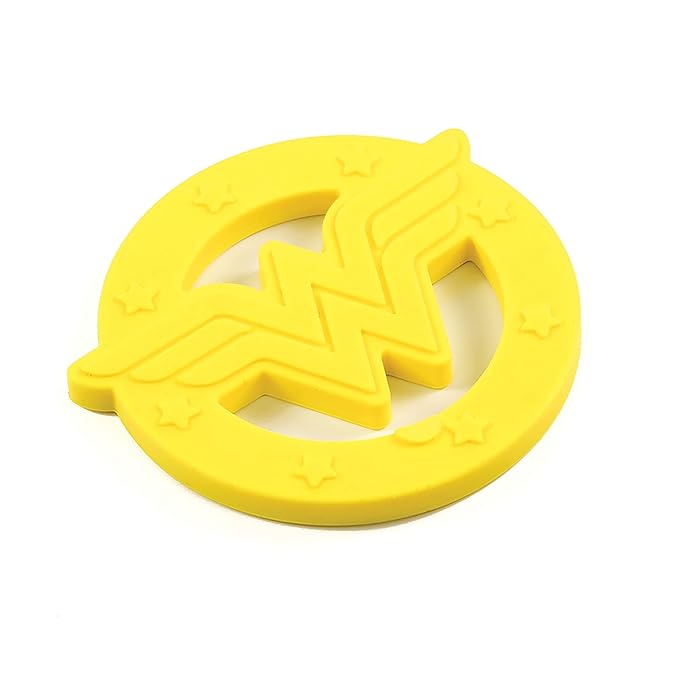 Bumkins Baby Teething Freezer Toy Keys Rings, Soft Flexible Silicone Pacifier, Safe to Chew, Cool Gum Relief, Essentials for Babies 3 Months, Freezable, Sensory Textured, Wonder Woman DC Comics