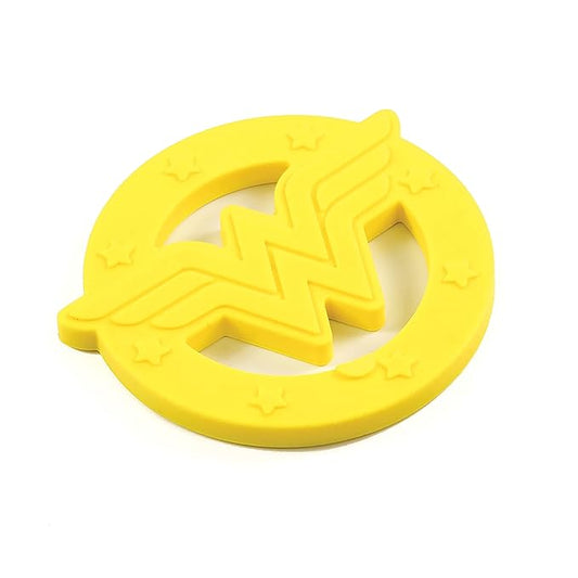 Bumkins Baby Teething Freezer Toy Keys Rings, Soft Flexible Silicone Pacifier, Safe to Chew, Cool Gum Relief, Essentials for Babies 3 Months, Freezable, Sensory Textured, Wonder Woman DC Comics