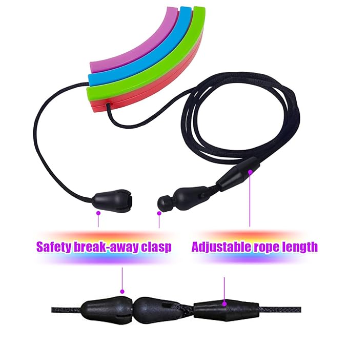 Chewy Necklace Sensory, Seeway Rainbow Bridge Chew Necklaces for Sensory Kids, Sore Gums Pain Relief, Silicone Chewy Oral Motor for Autism, Chewing, Anxiety, Biting Needs