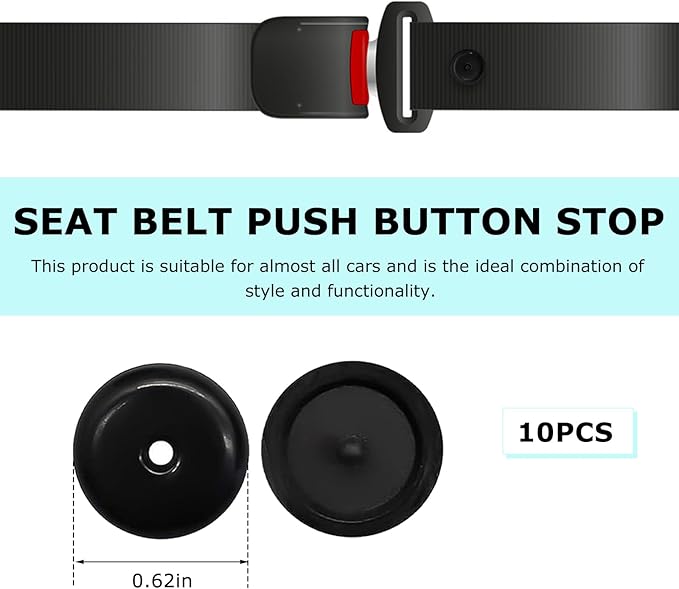 10 Sets Seat Belt Button Stop, Plastic Car Safety Belt Stopper Prevent Buckle from Sliding Down, No Welding Required Snap-on Seatbelt Stop Clips for Cars Trucks Motorcycles (Black)