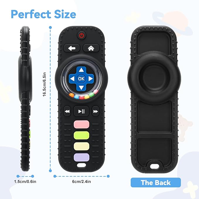 MISSLILI Teething Toy for Babies 3-6-12 Months, Silicone Baby Rattles Teether, Teething Relief Infant Toddles TV Remote Control Teether for 0-24 Months, Black