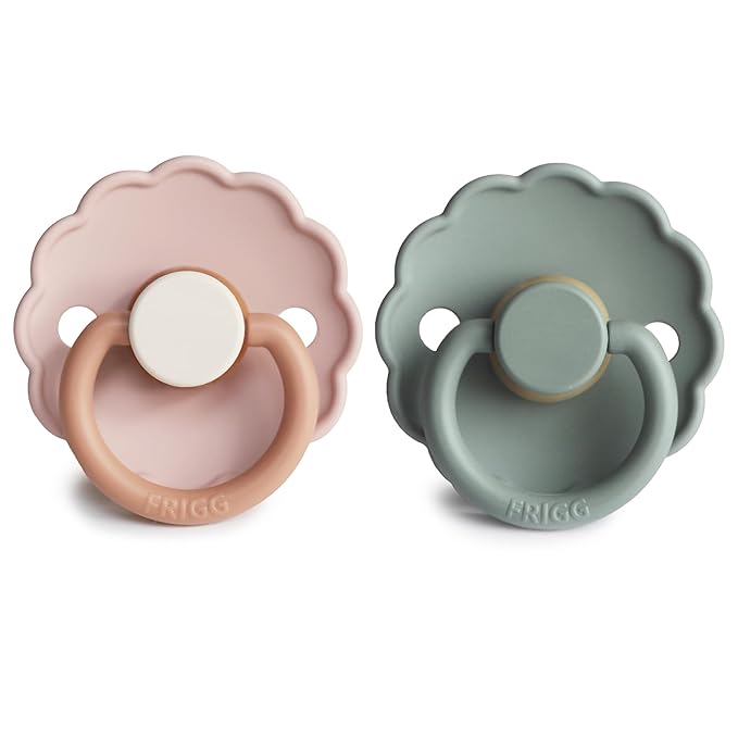 FRIGG Daisy Natural Rubber Baby Pacifier | Made in Denmark | BPA-Free (Biscuit/Lily Pad, 6-18 Months) 2-Pack