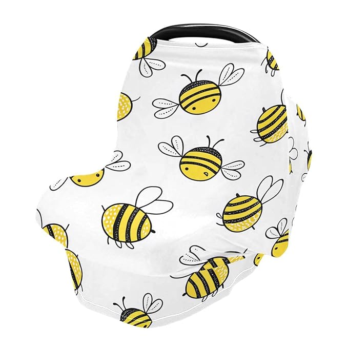 Blueangle Flying Bumble Bees Infant Car Seat Cover, The Stretchy Nursing Scarf, Car Seat Canopy, Shopping Cart Cover and High Chair Cover