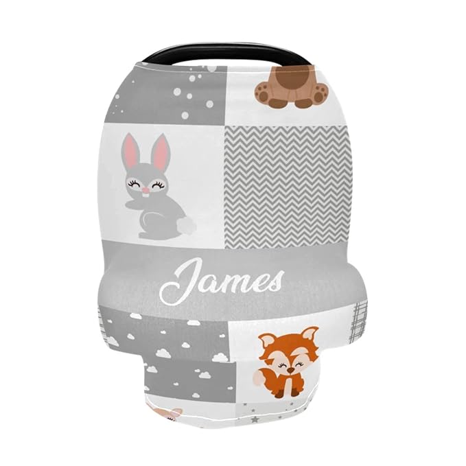 Personalized Cute Animal Baby Car Seat Covers for Girls Boys, Custom Nursing Cover Breastfeeding Scarf, Multiuse Carseat Canopy, Infant Stroller Cover, Shower Gift for Newborn Babies