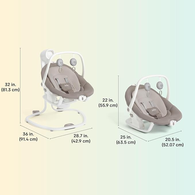 Joie Miso 2-in-1 Baby Swing & Rocker– Dual Motion Swing & Portable Rocker with 6 Speed Settings, Soothing Vibration, and 3 Recline Positions – Softglow Dimmable Light (Nature's Alphabet)