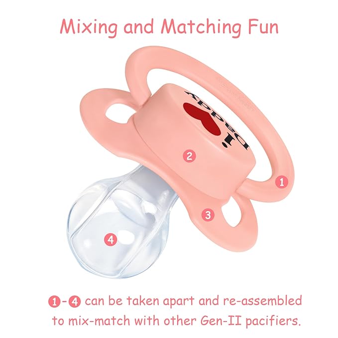 LittleForBig Bigshield Gen-II Adult Sized Printed Pacifier I Love Daddy Pattern Pink