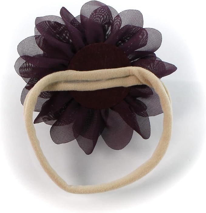 My Lello Baby Girl Rounded Petal Chiffon Flower Nylon Elastic Headbands Set 2pcs - Small - White/Black