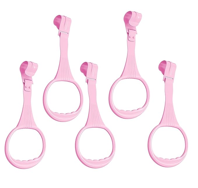 10pcs Walk Assistant Plastic Baby Crib Pull Rings for Baby Pull Up Rings Cot Hanging for Infant Toddler Practice Tool (Pink 10pcs)