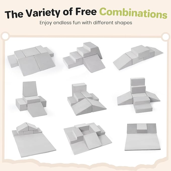 Rinnebbit 6-Piece Foam Climbing Blocks for Toddlers, Climb and Crawl Soft Foam Play Set with 47x47 Inch Baby Play Mat for Floor, Machine Washable Cover, Soft Climbing Toys for Toddlers 1-3 (Gray)