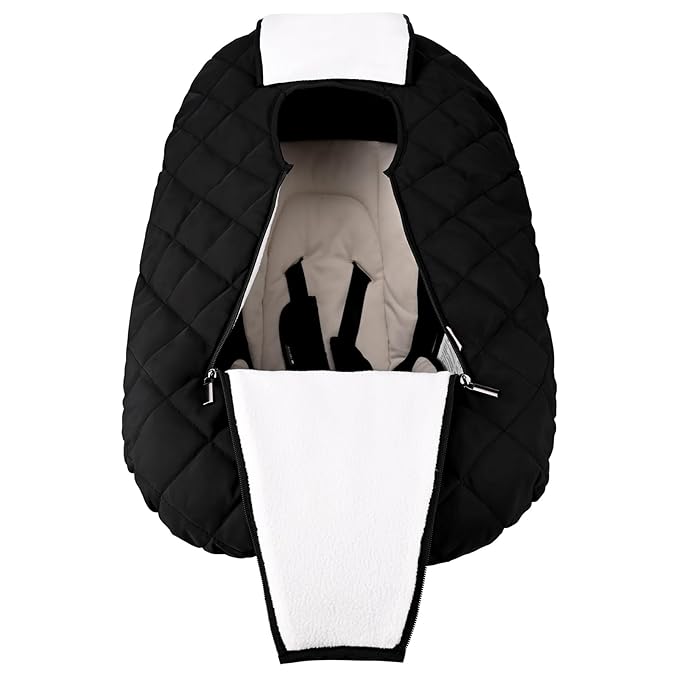 Bebamour Car Seat Cover for Babies Winter - Baby Car Seat Covers Universal Cold Weather Shield,Warm and Cozy Carseat Covers (Black)