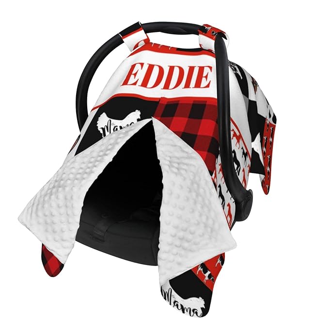 Personalized Baby Car Seat Canopy for Babies with Name, Custom Farm Life Car Seat Covers for Boys Girls, Opening Minky Nursing Breastfeeding Stroller Cover Carseat Canopies for Infant Newborn