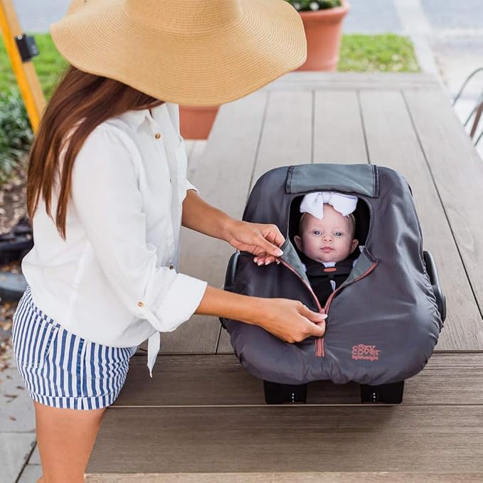 CozyBaby Combo Pack with Mesh Sun and Bug Cover and Lightweight Spring or Summer Cozy Cover with Elasticized Edge, Pink Grapefruit