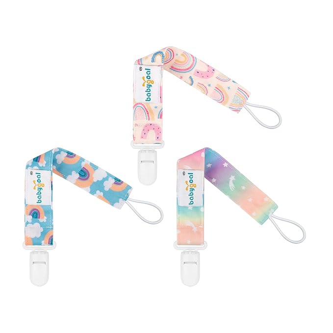 babygoal Rainbow Pacifier Clips, 6 Pack Binky Paci Holder Leashes Fits for Most Baby Pacifiers and Binkies