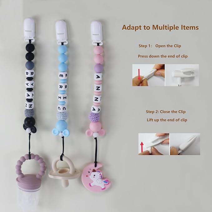 Personalized Pacifier Clip with Name, Customized Pacifier Holder with Name for Baby, Paci Clips with Mouse Head Design