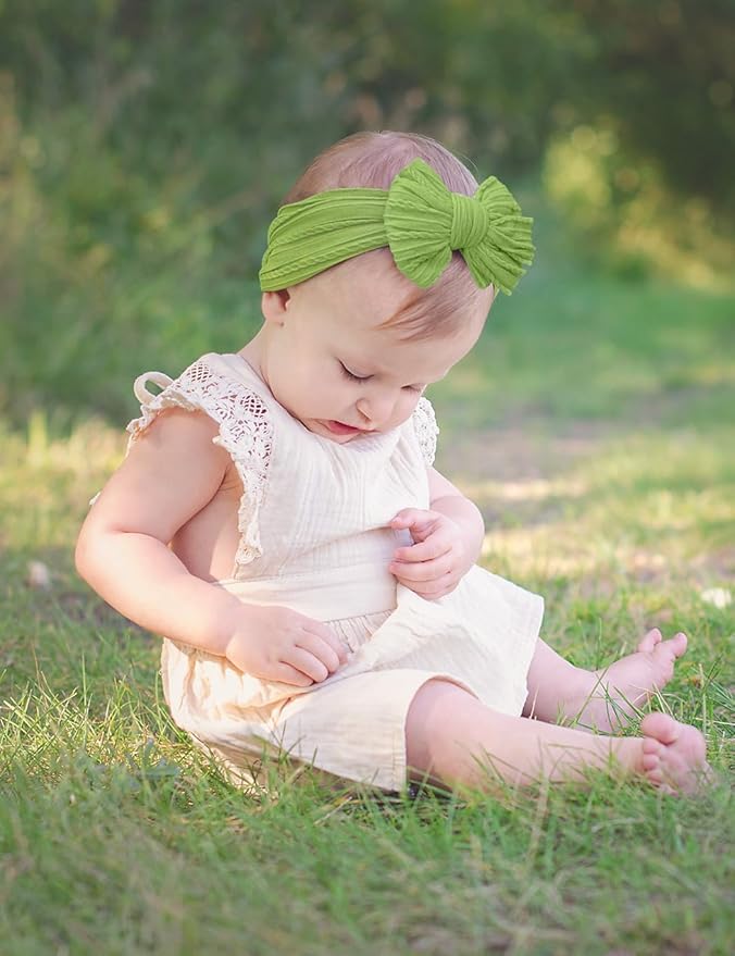 Pink Baby Headbands with Bows, White Headband Bow for Baby Girls Infant Head Wraps Newborn Bonnet Toddler Unisex Gifts(03H-07)