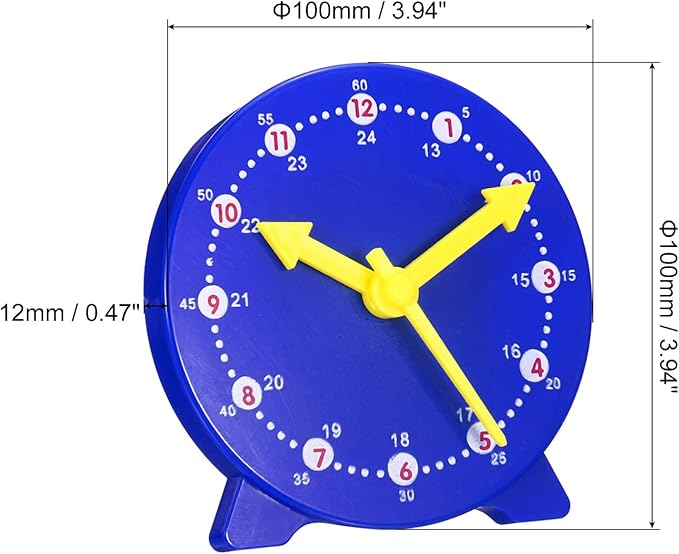 PATIKIL 4 inch Teaching Clock, Learn Clock Learning Tell Time Analog Clock Demonstration Clock 24 Hour 3 Pointers Geared Movement for Classroom Teacher, Blue