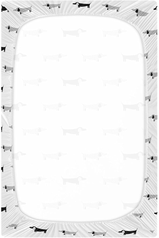 Fitted Crib Sheets Dachshund Black and White Dogs Stretchy Portable Playard Sheets for Baby Toddler, Breathable Soft Mini Crib Mattress 39 x 27 in for Boys and Girls