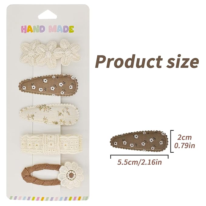 Baby Hair Clips Set - 3 Snap Barrettes & 2 Duckbill Toddler Hair Clips, Soft Rounded Tips & Fabric Cover, Safe Gentle Non-Slip Hair Accessories(5 Pcs)