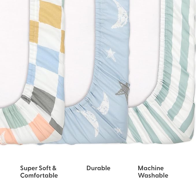 The Peanutshell 3 Pack and Play Mattress Sheets, Celestial Mini Crib Sheets Fitted, Pack N Play Sheets for Graco, Dream on Me, Playpen Mattress Pad, Playard Baby Crib Sheets, Gender Neutral, Boy, Girl