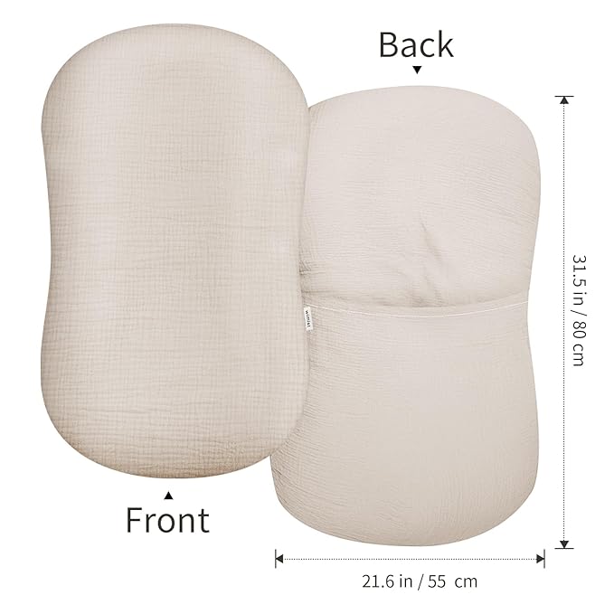 Muslin Baby Lounger Cover 2 Pack, Soft Breathable Newborn Lounger Pillow Cover for Boys Girls Infant (Beige & Sage)