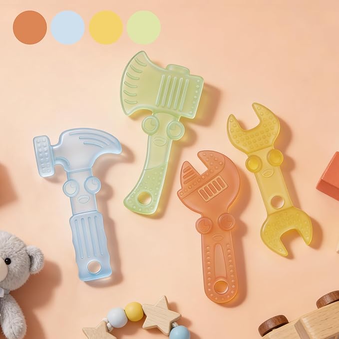 TYRY.HU Baby Teething Toys for Babies 0-6 Months 6-12 Months, BPA Free Silicone Baby Molar Teether Chew Toys, Hammer Wrench Spanner Pliers for Boys Girls, Soft-Textured, Easy to Hold & Clean, 4 Packs