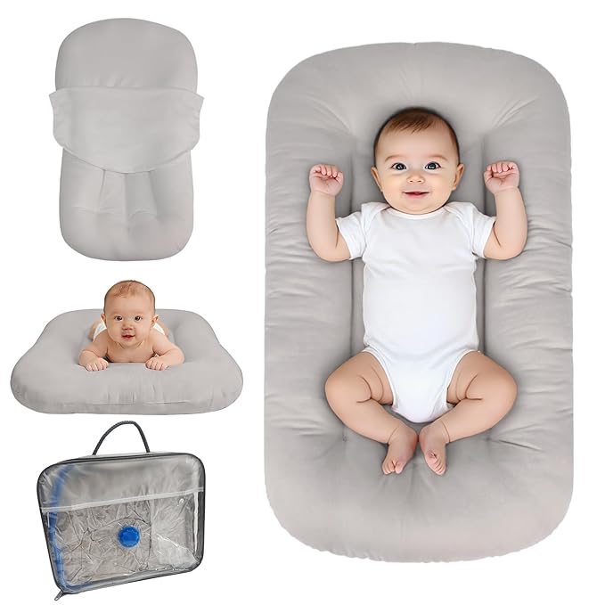 Baby Lounger for Infants Babies 0-24 Months, Bionic Organic Lounger, Soft Cotton Breathable Infant Floor Seats & Loungers for Newborn Baby Shower Gifts (Grey)