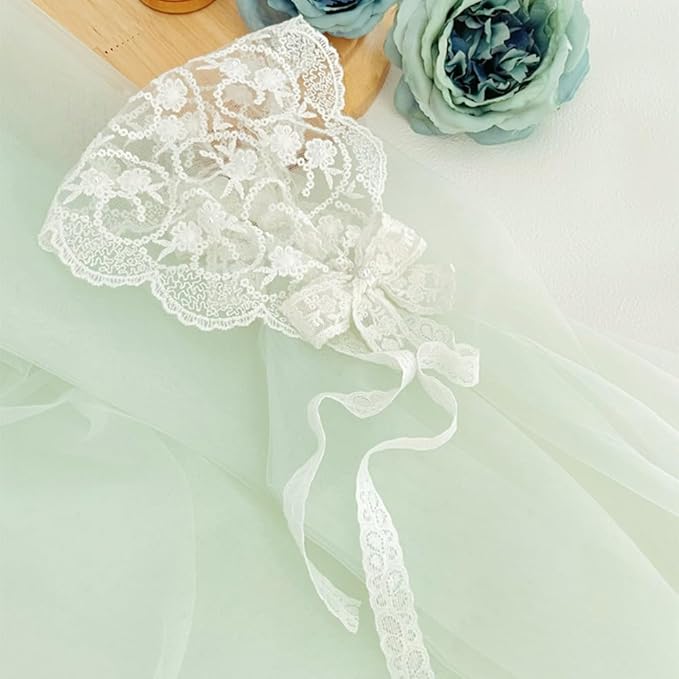 Baby Girls Lacy Bow Headband Soft Breathable Lace Hairband for Toddlers Infant Baptism Christening Beanie Cap Wide Turban Wedding Party Shower Gifts (Style 4)