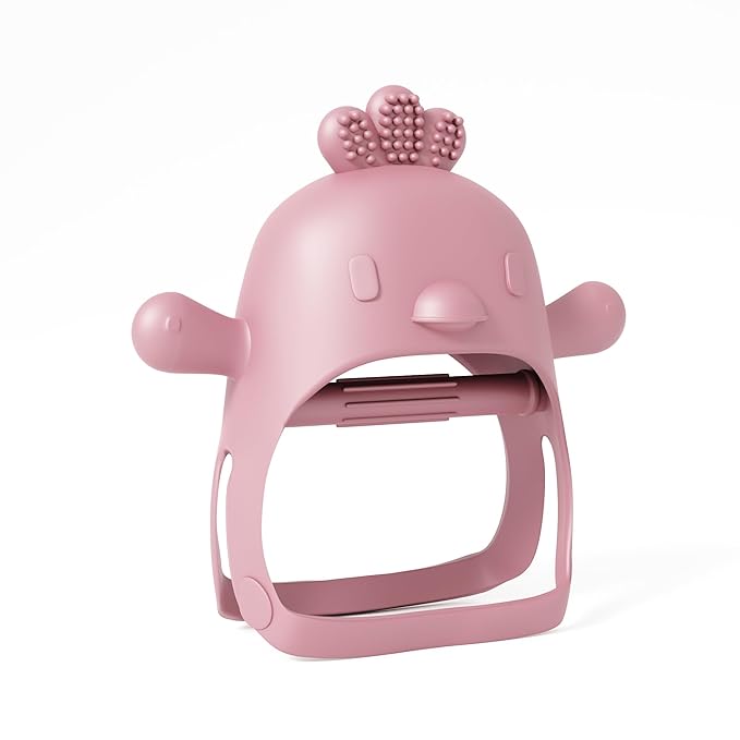 Teether Toy Teether with Handle Never Drop Newborn Toys Wrist Wearable Baby Teether - Little Chick in Pink Pacifier by Muqee Peeko's Baby Teething Pacifiers