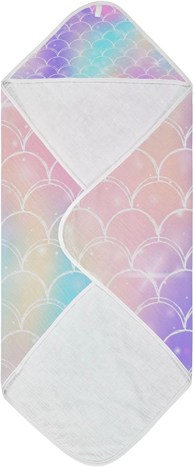 Pink Mermaid Princess Baby Boys Girls Bath Towel Purple Mermaid Scale Hooded Towels Newborn Toddlers Organic Cotton Washcloths Shower Beach Towel 35 x 35 Inch