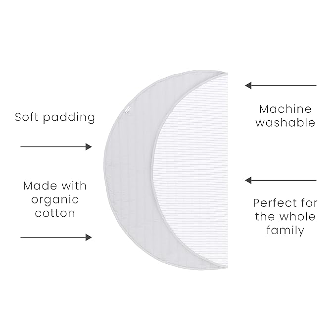 Toddlekind Organic Cotton Reversible Play Mat – 48" Handmade Blanket for Floor Activities, Tummy Time, Nursery Decor, and Family Comfort 0m+ Stone Stripes (Gray)
