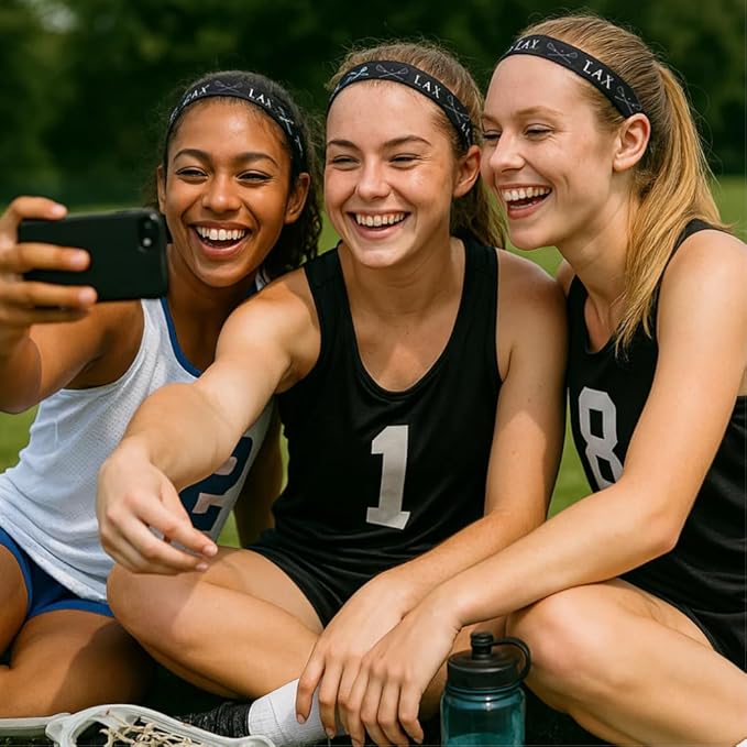 Infinity Collection Lacrosse Headbands for Girls – Set of 3 Non-Slip Black & White LAX Headbands with Silicone Grip – Sports Hairbands for Lacrosse Players and Teams