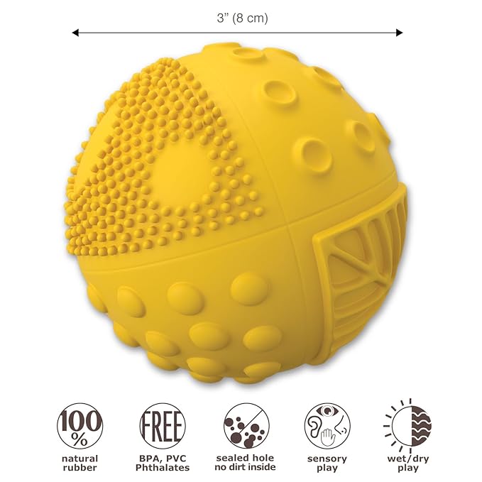 caaocho Pure Natural Rubber Sensory Ball Sunshine 3" - Sealed Hole, BPA Free Baby Ball Toy, for Sensory Play, for Sensory Development, Hole Free Baby Toy, Perfect Bouncer, Without Hole