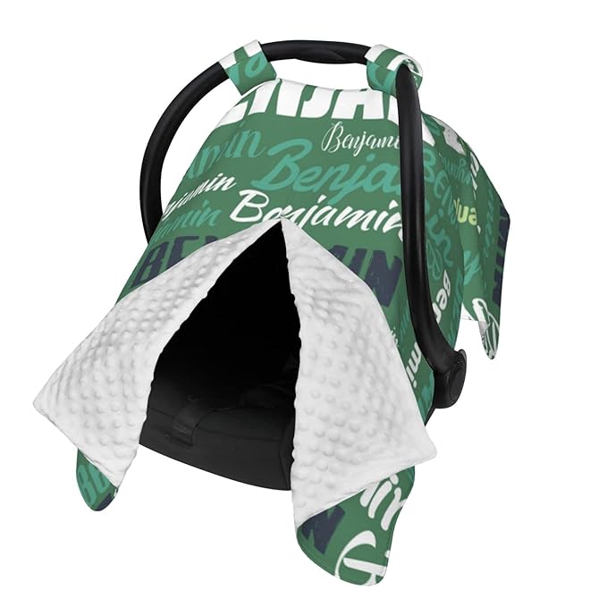 Personalized Baby Car Seat Canopy for Boys & Girls, Custom Name, Green, Water Repellent, Universal Fit, Polyester