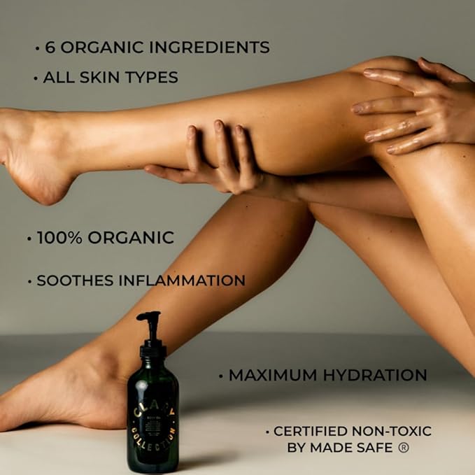 CLARY COLLECTION Body Oil Light Olive Moisturizing Formula for Men, Women & Children, Certified Non-Toxic, Natural, Plant-Based Formula, All Ages & Skin Types - 2 Fl Oz