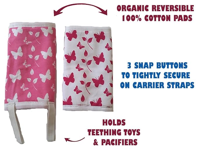 Drool and Teething Pad Reversible Organic Cotton 3-Piece Set for Ergobaby Four Position 360 Baby Carrier (Pink and White Butterflies)