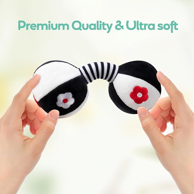 Soft Baby Rattles 0-6 Months - 2 Pack Infant Developmental Toys with Black & White Contrast | Sensory Newborn Toys for Girls & Boys | Set (BPA Free)