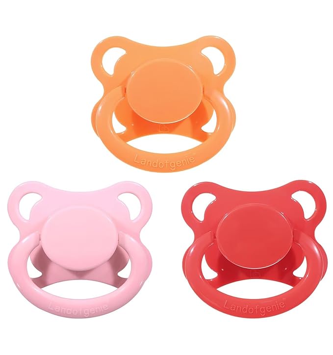 Landofgenie Large Shield Adult Size Pacifiers Set Moon Shaped Cutie Pacifier 3 Pack - Red+Orange+Pink