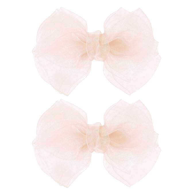 4-Inch Organza Double Hair Bows Alligator Clips 2PCS Nude Colors Mesh Ribbon Tulle Decorative Hair Bow Barrettes New Year Party Dress Accessory for Toddler Girls Children Teens