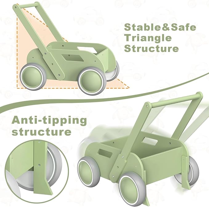 Wooden Baby Walker for Toddler, Baby Push Walker with Wheels for Infants Boys Girls, Toys Gift for Birthday Christmas New Year, Mint Green