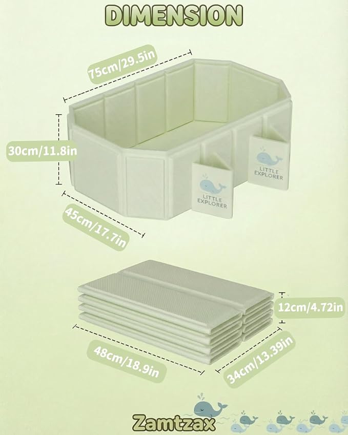 Foldable Baby Bathtub for Ages 0–6, Portable Toddler Bathtub for Shower, Collapsible Kids Bath Tub with 4 Support Legs, Anti-Slip Bottom & Dual Drain Holes, Space-Saving Travel Bath (Light Green)
