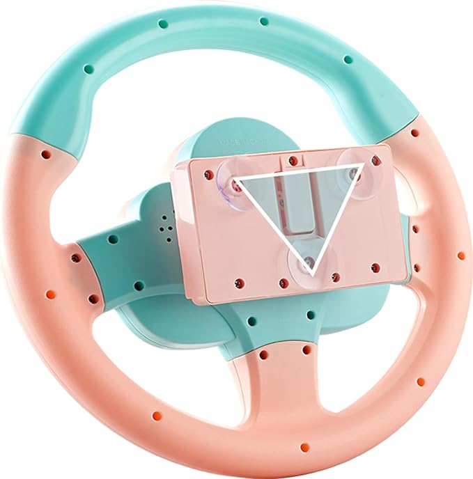 Kids Steering Wheel Toy with Light and Music, Car Backseat Simulated Driving Steering Wheel Gifts Toys (Pink)